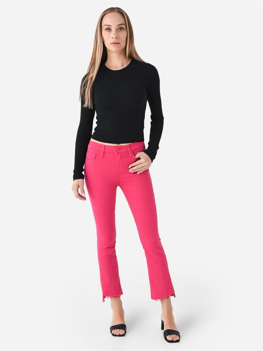 MOTHER The Insider Crop Step Fray Raspberry Sorbet Pink Jeans Size 28